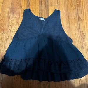 Navy Sleeveless Ruffle Top